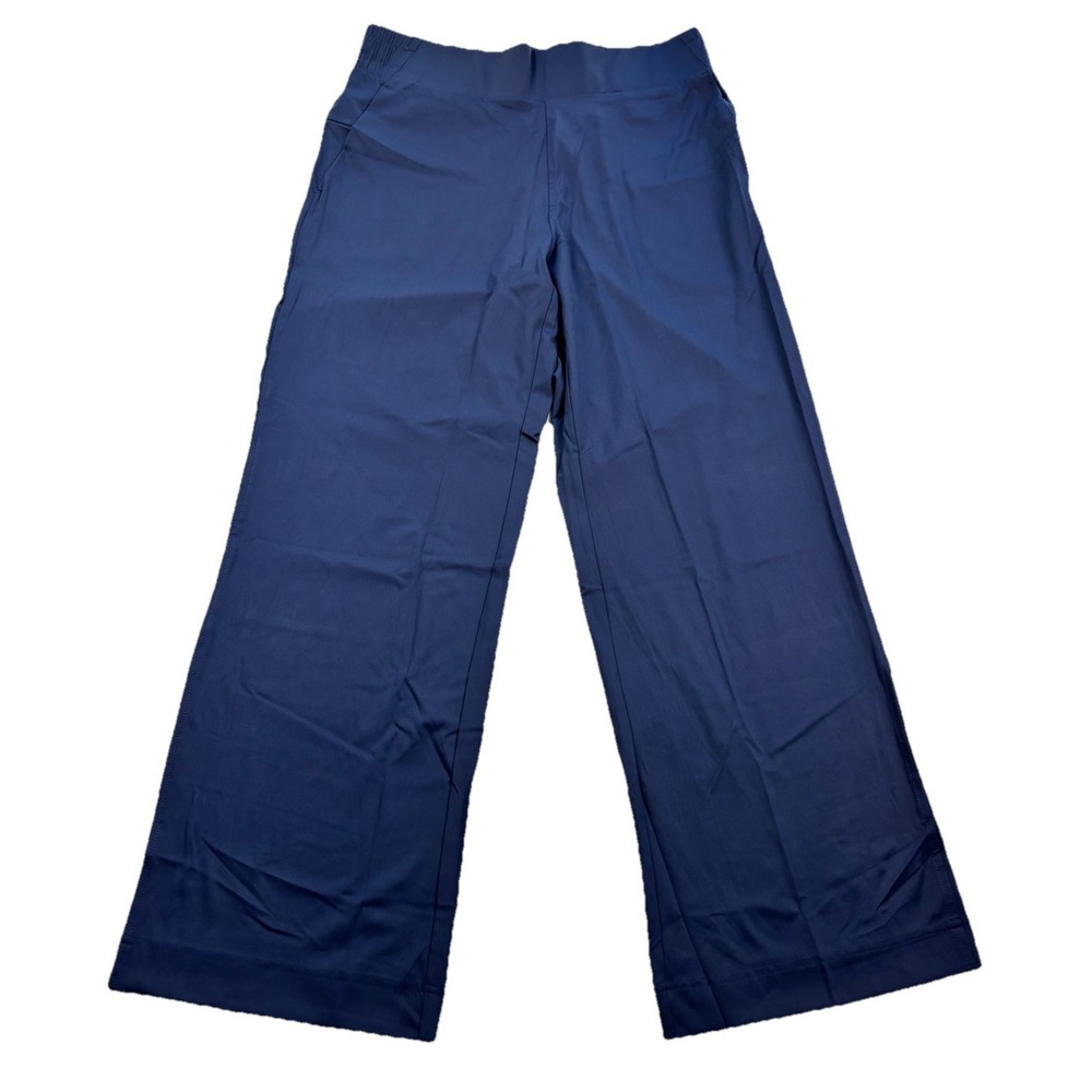 Member's Mark Women Stretch Soft Pockets Travel Wide Leg Pant Size L Navy Blue